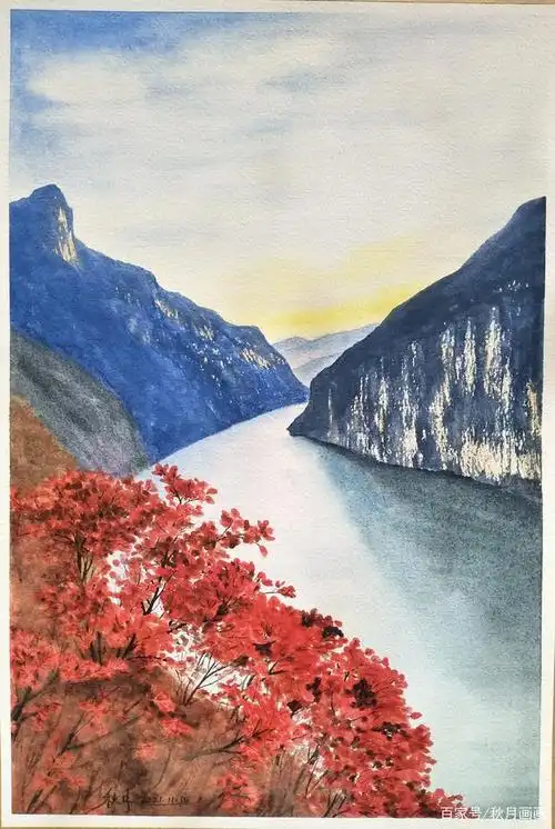 今天这幅画里没有建筑物,纯粹练习山水风景的画法.首先来看一下素材图