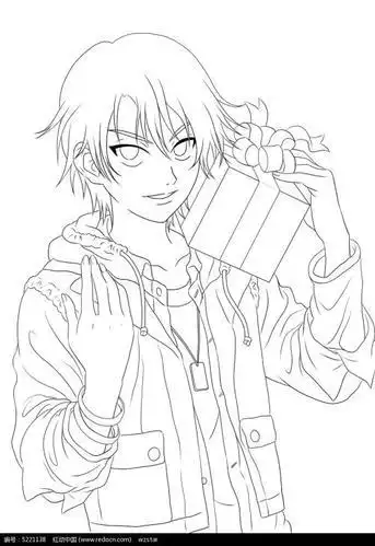 图片素材 漫画插画 人物卡通 手拿礼物的帅气动漫男生漫画男简笔画