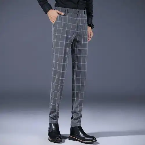 休闲裤男修身韩版潮流商务男裤春季新款格子小脚裤子男士西裤男装