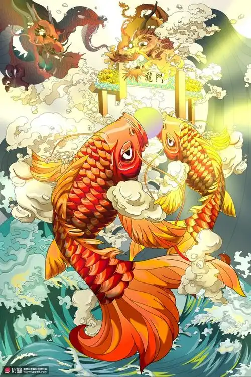 鲤鱼跃龙门中国年国潮手绘鼠年新年插画节日节气素材下载优图网uppsd
