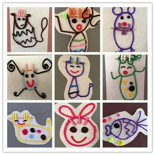 老师和孩子们一起制作的"毛根画"俏皮可爱……小一