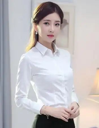 白衬衫女长袖职业装修身气质甜美工衣女衣服夏秋女装便宜正装上衣 浅