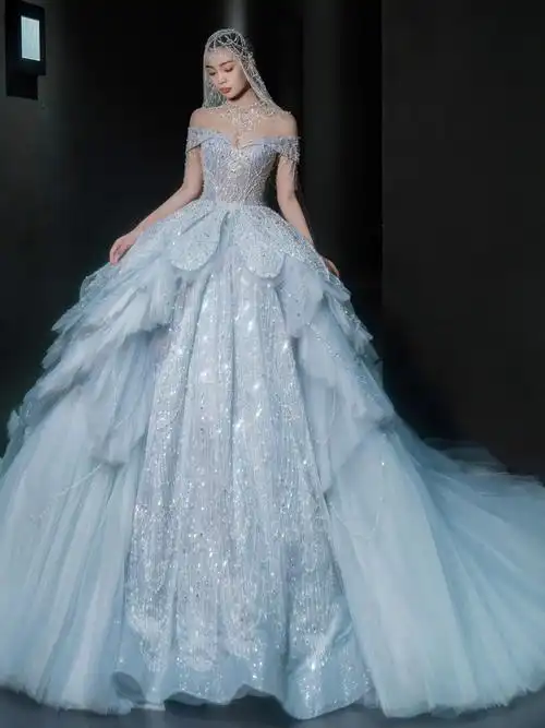 蓝色星辰大海的传说贵族典雅皇室婚纱