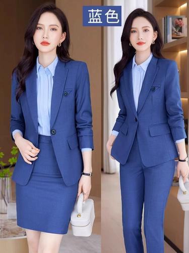 职业西装套装女4s店销售正装雾霾蓝西服外套珠宝店白领ol工作制服