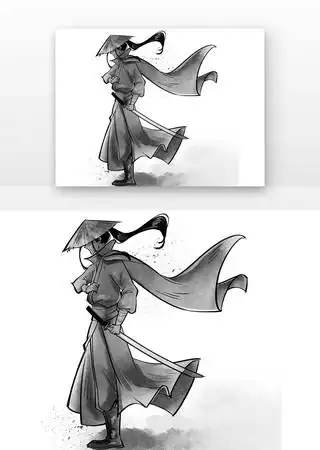 psd水墨落日山 psd水墨松树山 psd水墨山水 psd水墨剑客背影 psd国画