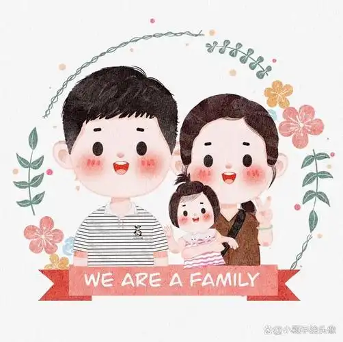 油画风手绘作品,一家三口,四口全家福头像,温馨可爱又好看