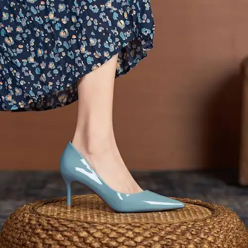 高跟鞋亮面皮鞋女高跟女士亮皮真皮鞋亮皮真皮高跟鞋女漆皮漆面裸色单