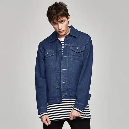 太平鸟男装春季新款后背刺绣男士牛仔夹克外套蓝色韩版牛仔服潮