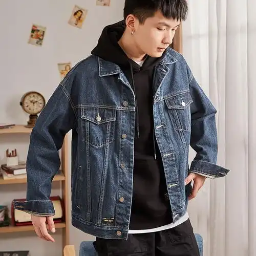 25折价1349元唐狮牛仔外套男春秋季韩版原色潮流宽松帅气牛仔衣夹克