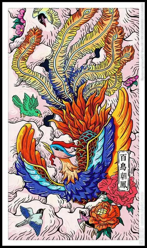 百鸟朝凤卡通简笔画
