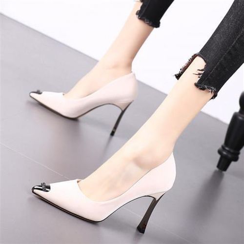 米可杉尖头单鞋女鞋子女学生韩版百搭高跟鞋女新款网红水钻细跟女鞋