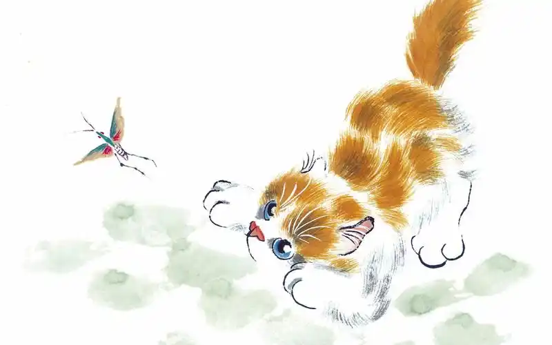 可爱猫咪国画桌面壁纸下载