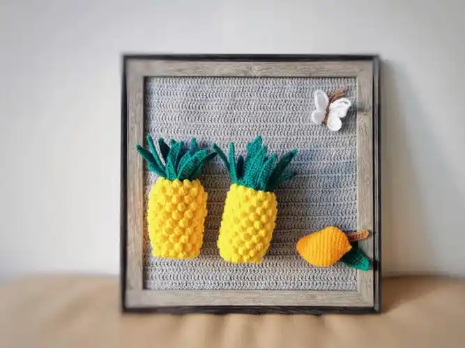 钩针菠萝芒果相框装饰画创意毛线图解教程