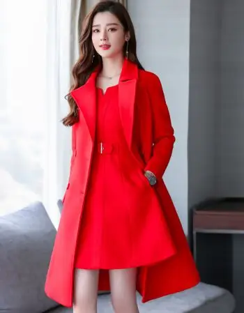 【京东品质精选】 秋尚新品红色敬酒服新娘毛呢连衣裙两件套秋冬季