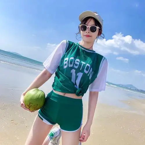 泳衣女三件套ins运动分体显瘦遮肚保守游泳装泡温泉学生球服罩衫