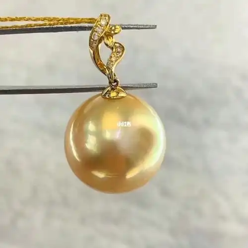 1516mm南洋金珠海水珍珠吊坠18k金镶钻石