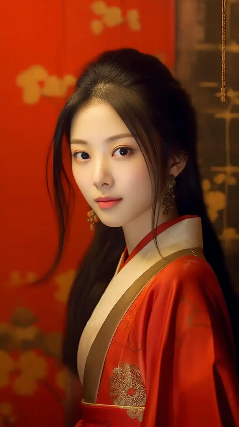 精美手机壁纸 红衣古装女子 美女壁纸