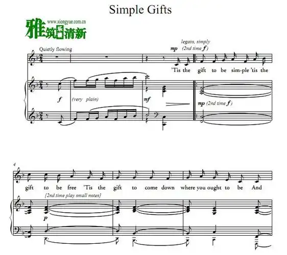 simple gifts 简单的礼物歌谱 钢琴弹唱谱