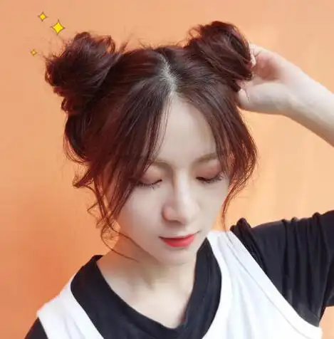 双丸子头发型,遮脸发型,双丸子头