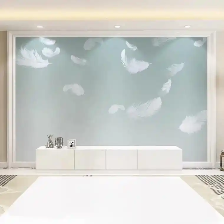 简约粉色5d电视背景墙壁纸北欧客厅羽毛墙