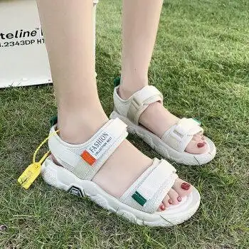 尘贺 女孩凉鞋11夏季休闲运动少女平底沙滩鞋女童中大童13岁软底