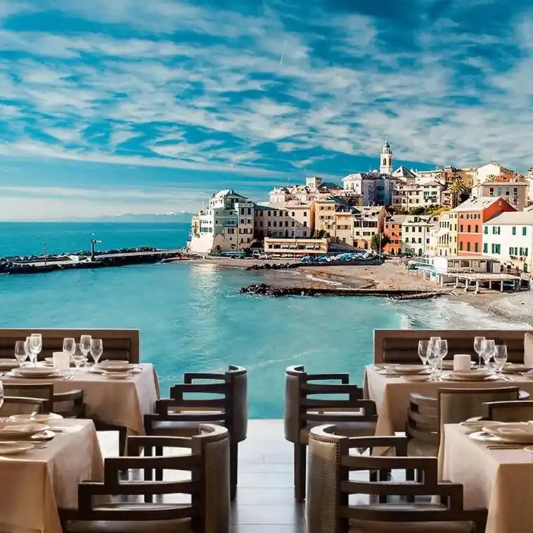 3d海景地中海壁画5d现代简约壁纸海蓝色山水风景客厅卧室背景 - 抖音