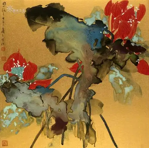 荷花曹俊的泼彩作品