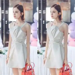 归还世界给你沈忆恩古力娜扎同款衣服女夏褶皱短款吊带收腰连衣裙