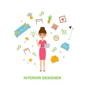 持有笔记本电脑的女性角色设计师. 卡通平面插图.