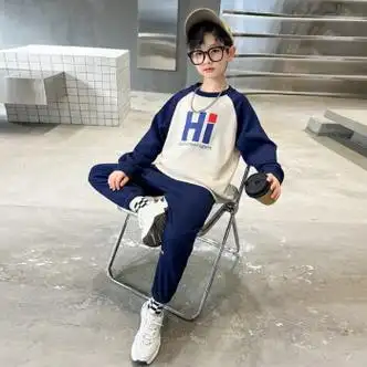 蒙迪索图男童加绒套装秋冬装帅气男孩衣服812岁新款10时尚男大童卫衣