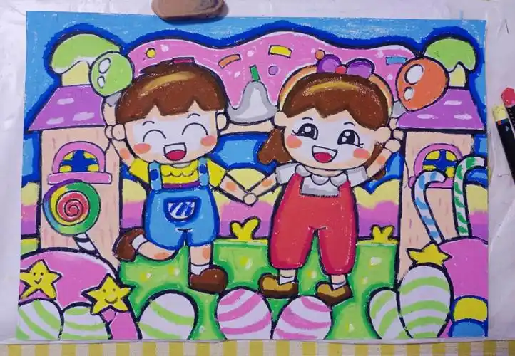 9115油画棒绘画系列《快乐六一》作品