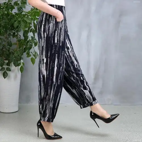 夏薄绵绸裤子女长裤棉绸裤灯笼睡裤人造棉中老年人女士成人防蚊裤