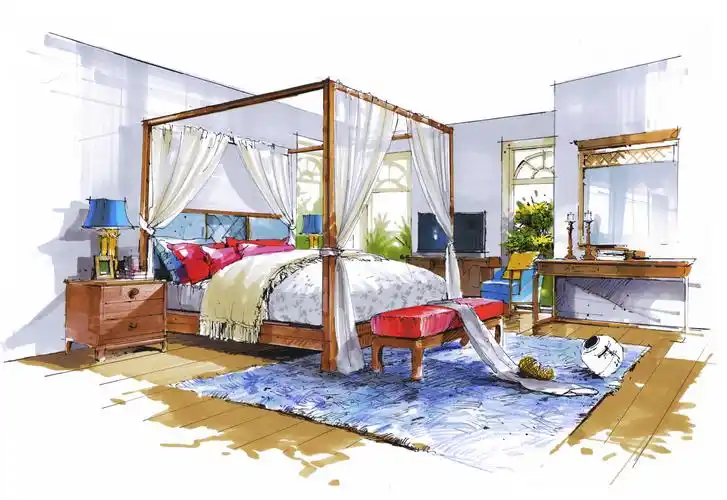 新手教程马克笔卧室空间表现第七课