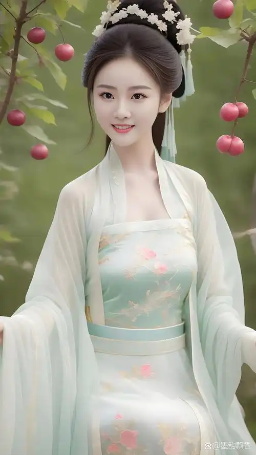 春色尚好,春光明媚,美丽的女孩一身汉服在微风中踏春赏花.