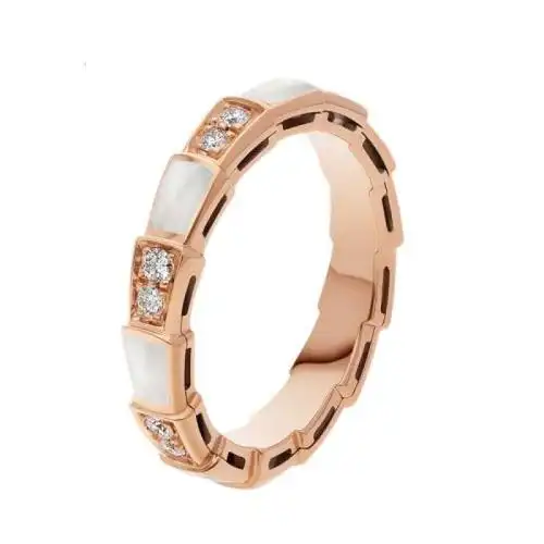 bvlgari宝格丽serpentiviper系列经典款白贝母18k金玫瑰金色带钻蛇形