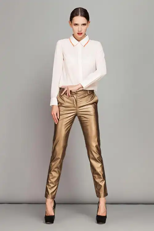 原创品牌 欧美女装批发长裤子个性修身显瘦皮裤时尚金色潮裤5142