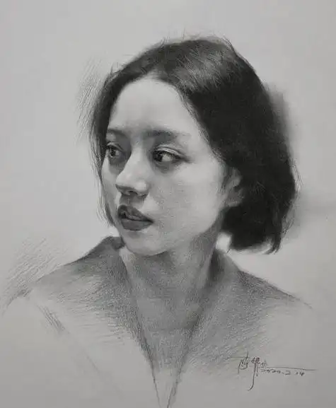 女青年四分之三侧素描头像怎么画素描四分之三侧面女青年步骤示