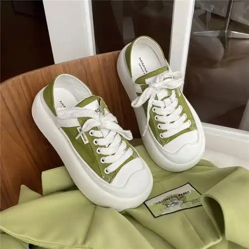 设计感踩跟帆布鞋面包大头鞋女2022