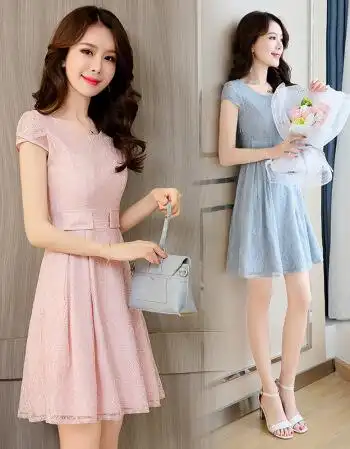 夏天雪纺连衣裙新款女装夏装韩版中长款气质短袖色裙子 支持一件 l