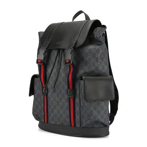 gucci(古驰) #灰黑色pvc配皮红蓝条纹男士双肩包