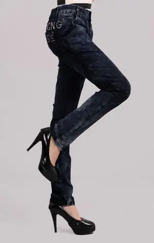 3697-36 秋冬新款女士式牛仔裤批发 长裤 小跨裤 深蓝色雪花图片_11