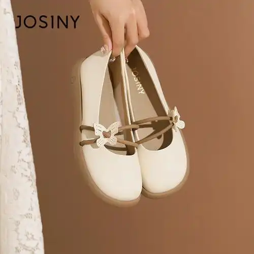 百搭玛丽珍浅口女鞋女卓诗尼2023春季平底鞋奶奶鞋新款圆头单鞋