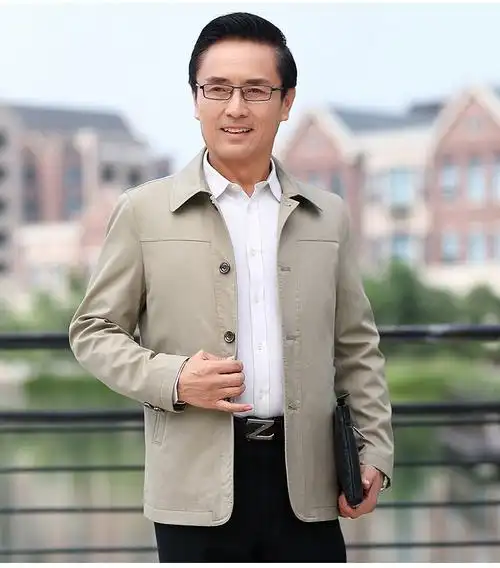 俞兆林 中长款纯棉夹克男中年男士秋装厚款外套爸爸装秋装风衣中老年
