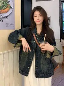 上衣女秋季港风复古牛仔外套女春秋款宽松水洗做旧夹克长袖上衣