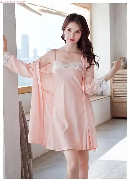 莫代尔性感睡裙女士夏季薄款冰丝一字领蕾丝花边吊带睡衣丝绸两件套装