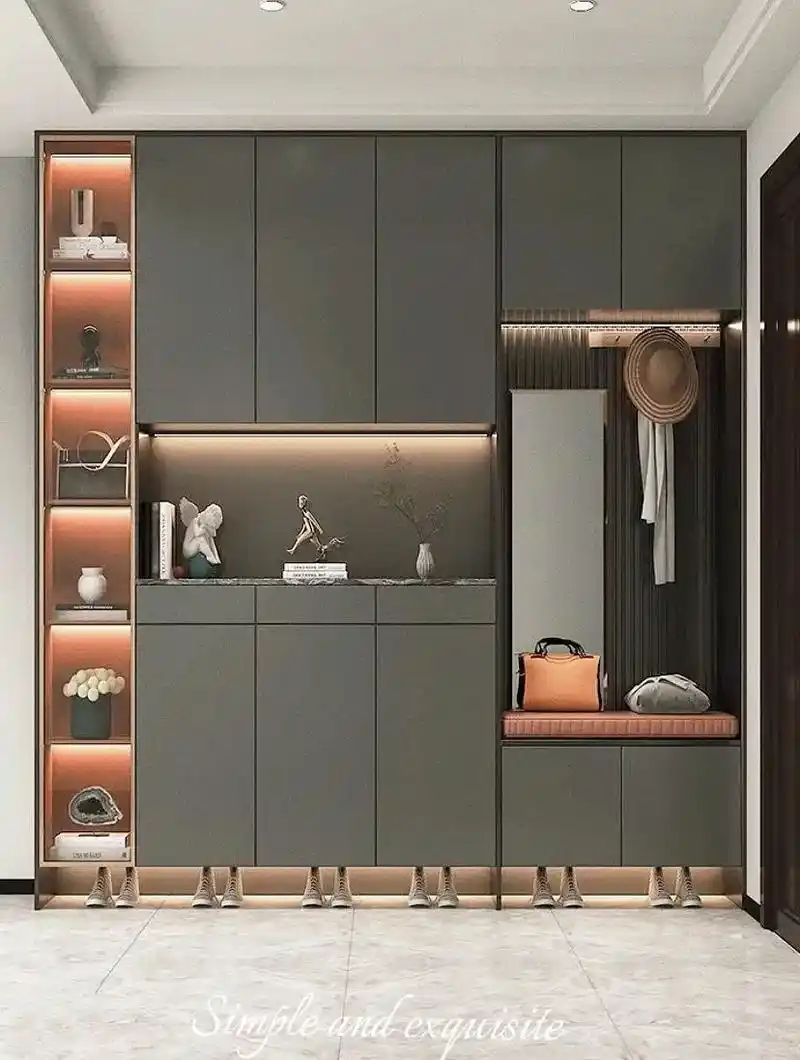入户玄关鞋柜设计效果图,更多收纳空间.#装修设计 #设计案例 - 抖音