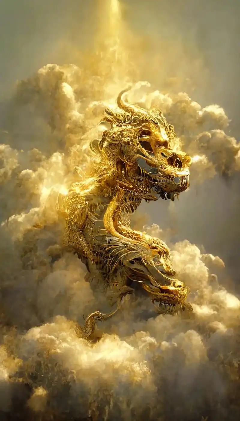 中国古代神龙来了,金色黄金盔甲神龙摆尾.