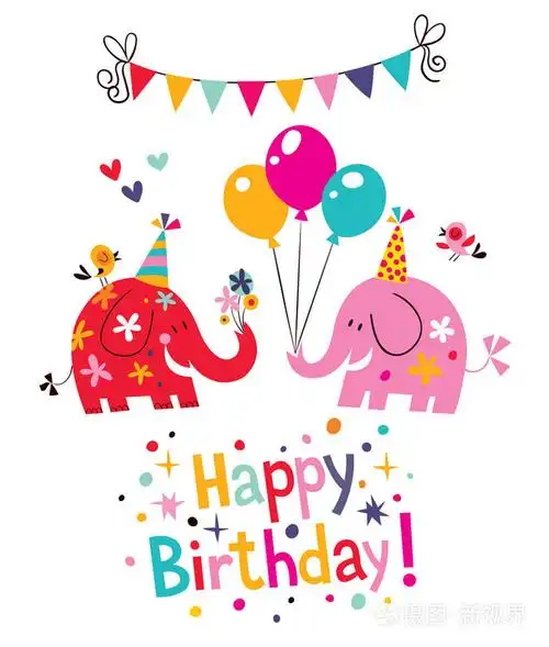生日快乐卡与可爱大象