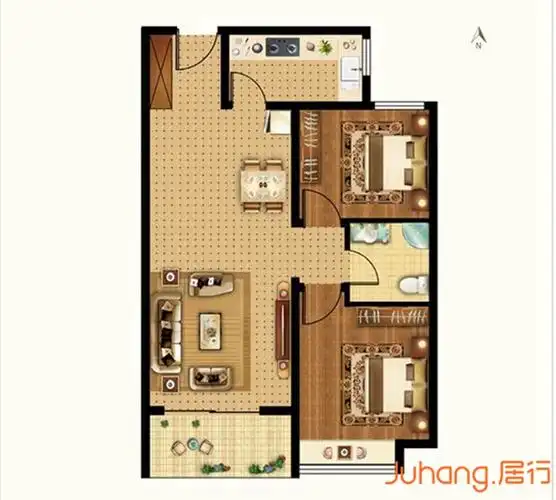 邯郸天空之城(爱琴海)天空之城90㎡户型图2室2厅1卫90平米