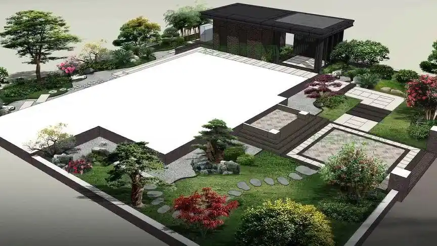 园林设计 #花园 500平方庭院,15w～铝艺阳光房,大理石